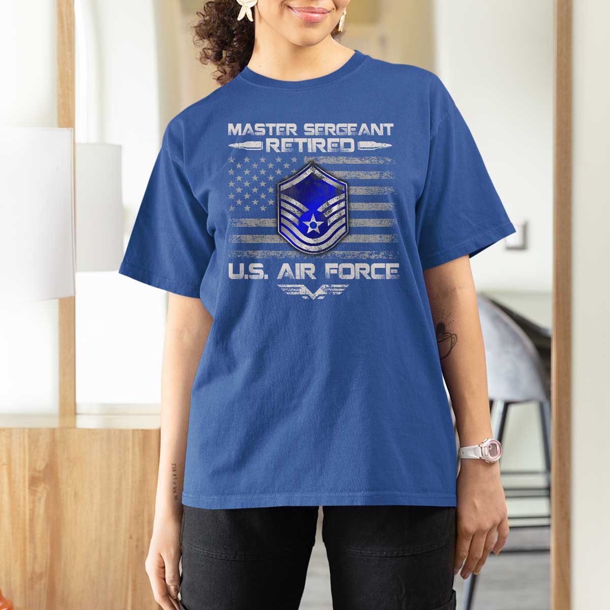 Retired Master Sergeant Of The Air Force Veteran T Shirt For Women Vintage USA Flag Veterans - Wonder Print Shop