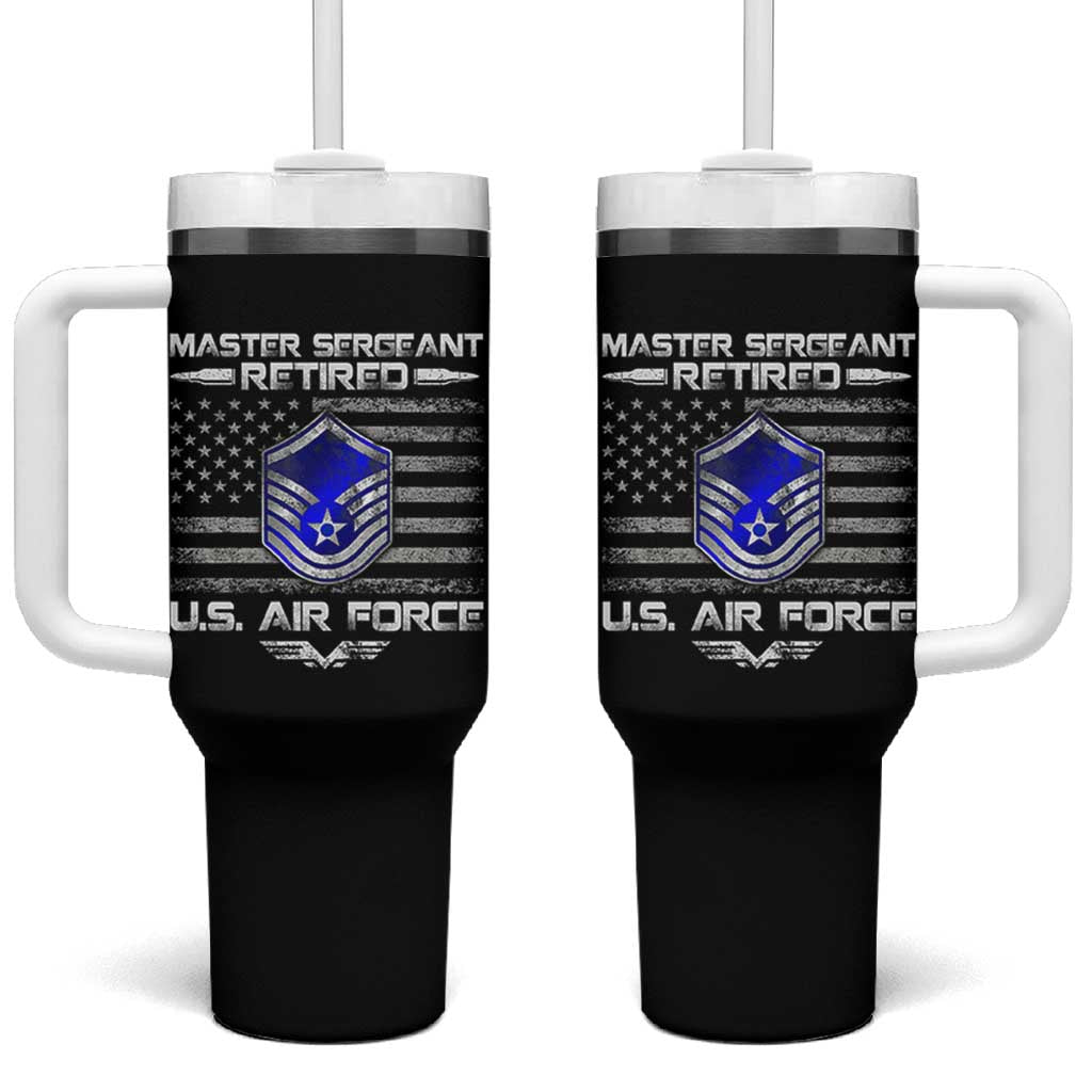 Retired Master Sergeant Of The Air Force Veteran Tumbler With Handle Vintage USA Flag Veterans - Wonder Print Shop