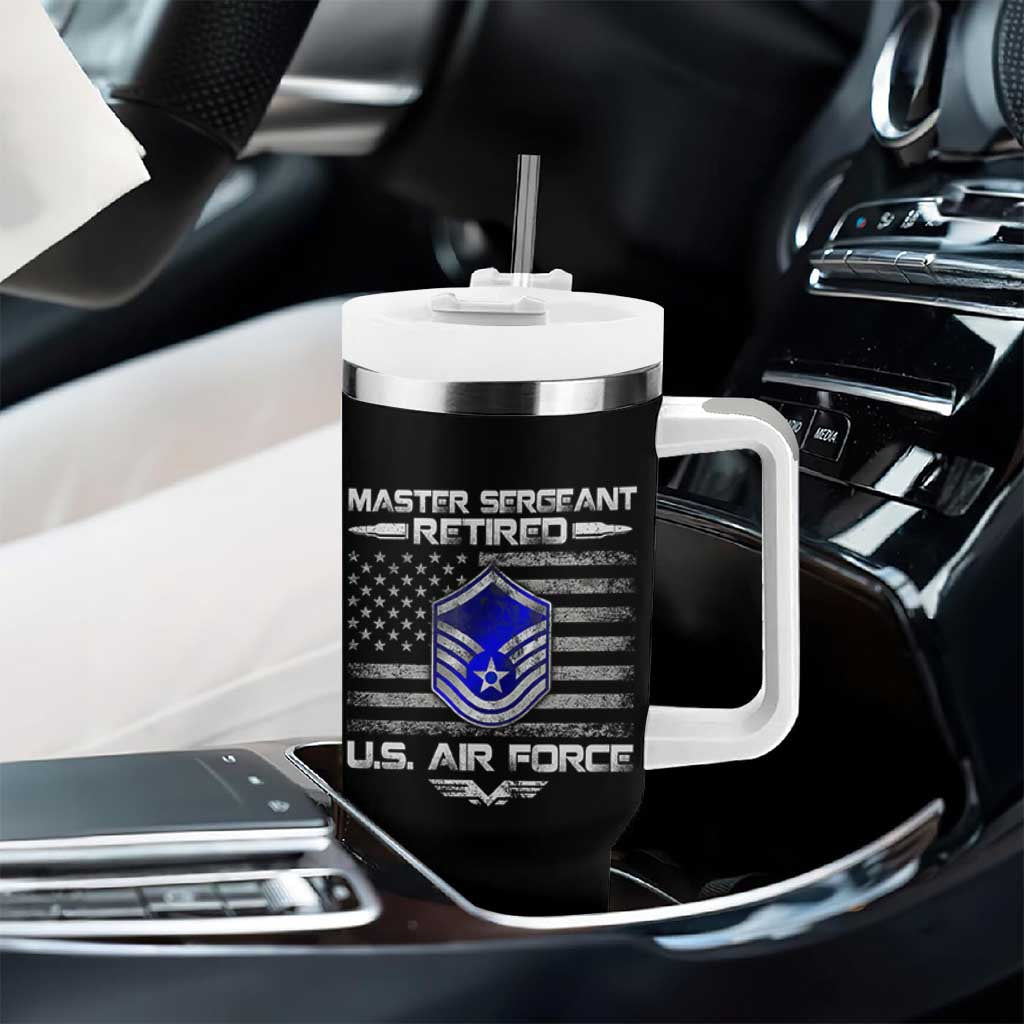 Retired Master Sergeant Of The Air Force Veteran Tumbler With Handle Vintage USA Flag Veterans - Wonder Print Shop