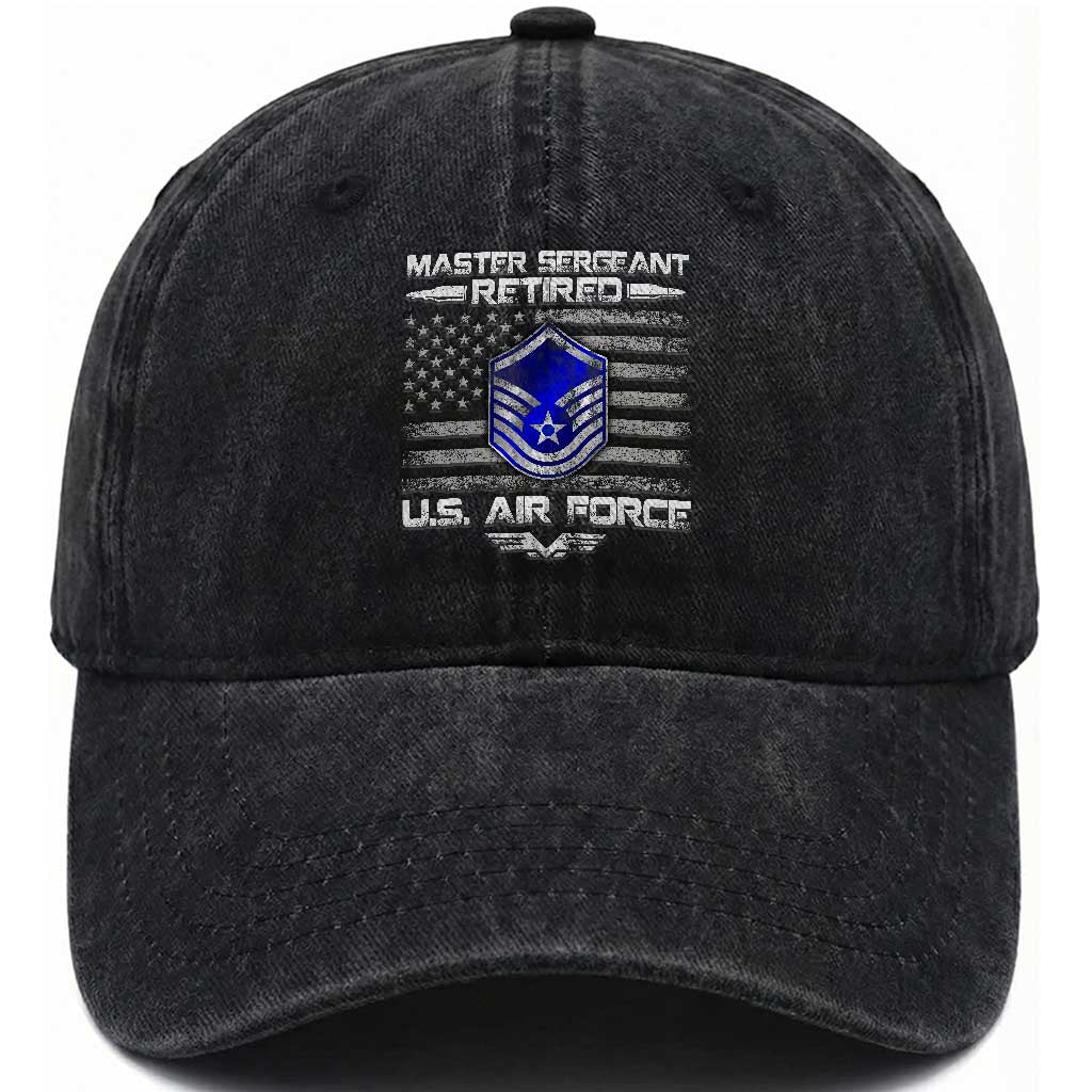 Retired Master Sergeant Of The Air Force Veteran Washed Cotton Baseball Cap Vintage USA Flag Veterans