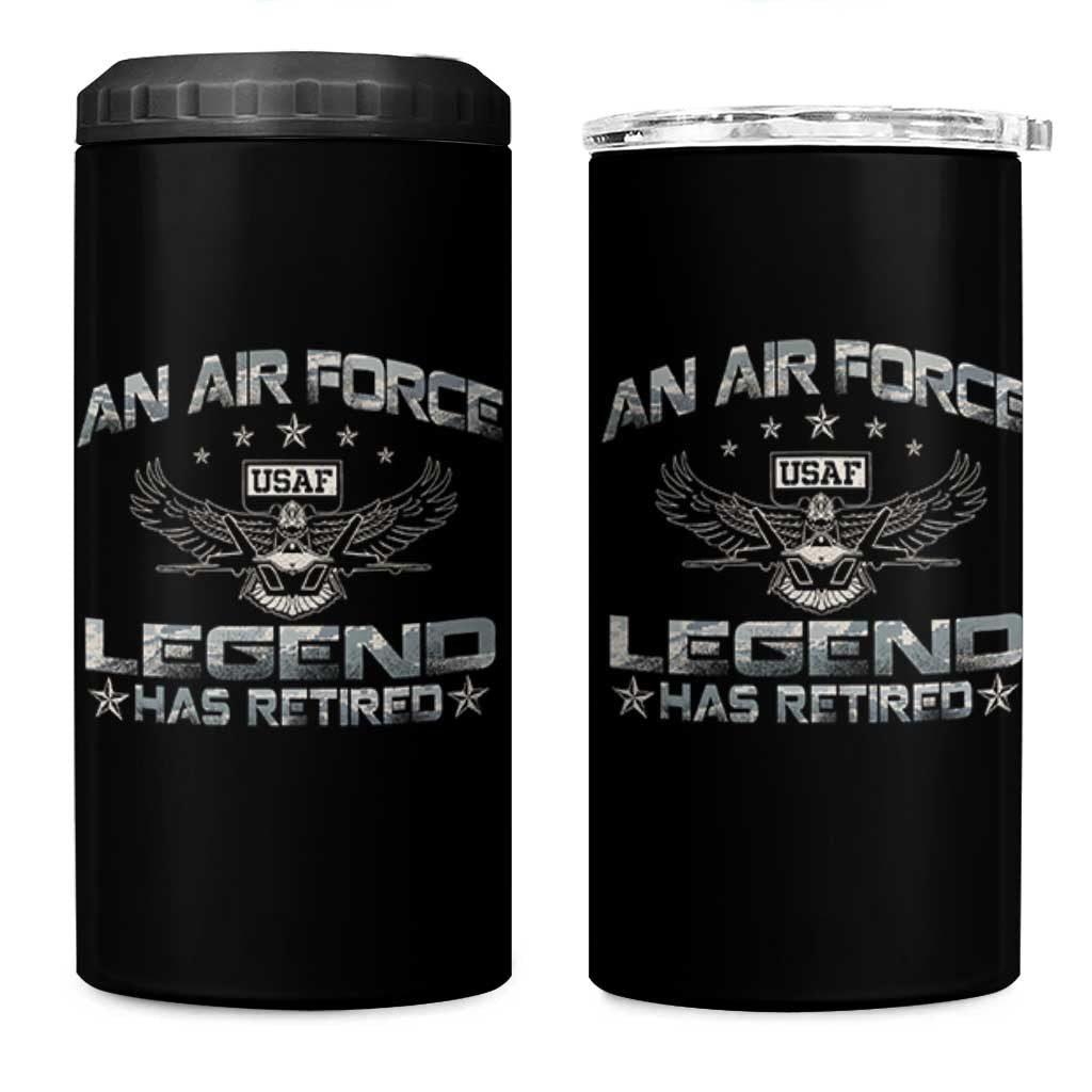 An Air Force Legend Has Retired 4 in 1 Can Cooler Tumbler Vintage Camo US Veteran - Wonder Print Shop