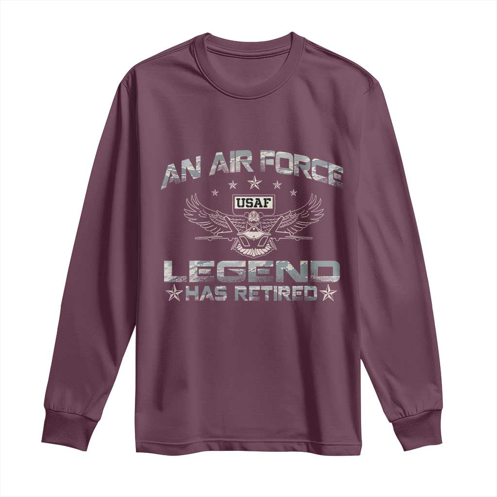 An Air Force Legend Has Retired Long Sleeve Shirt Vintage Camo US Veteran - Wonder Print Shop