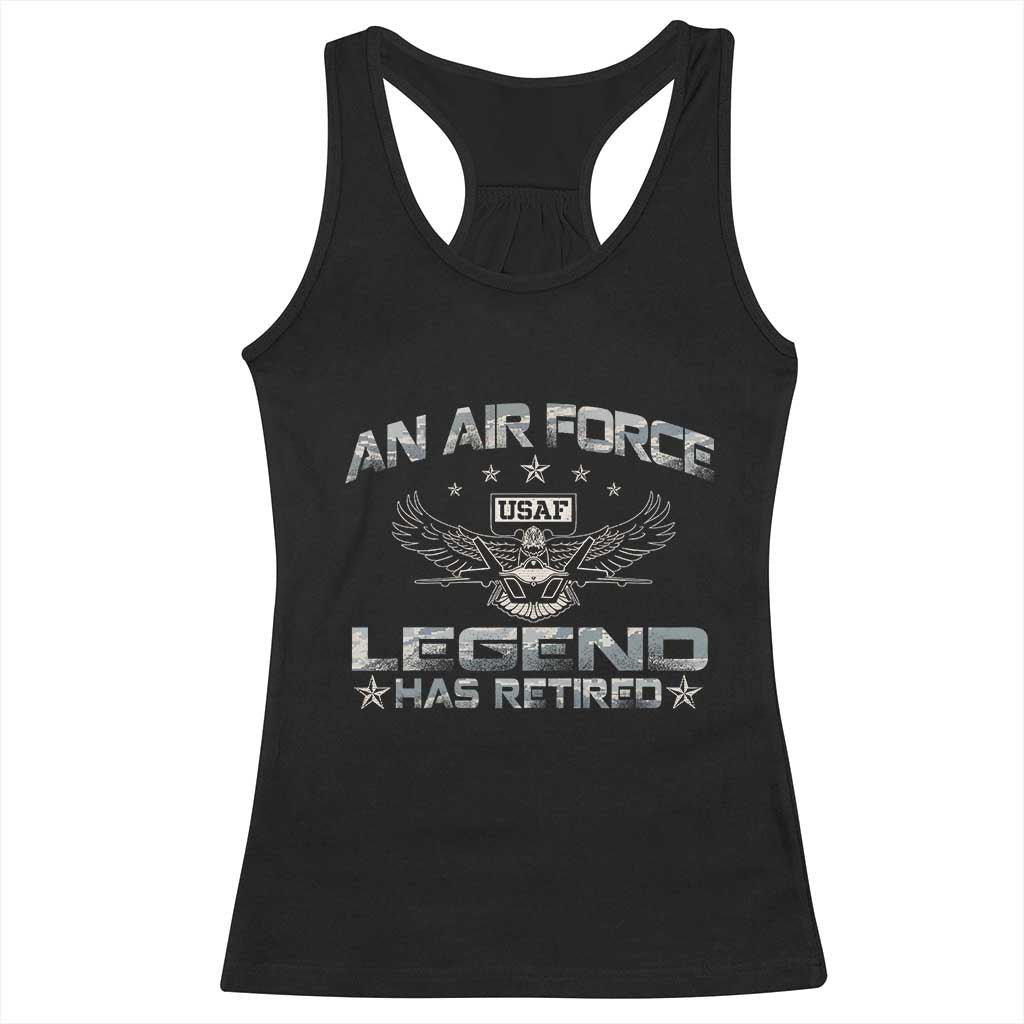 An Air Force Legend Has Retired Racerback Tank Top Vintage Camo US Veteran - Wonder Print Shop