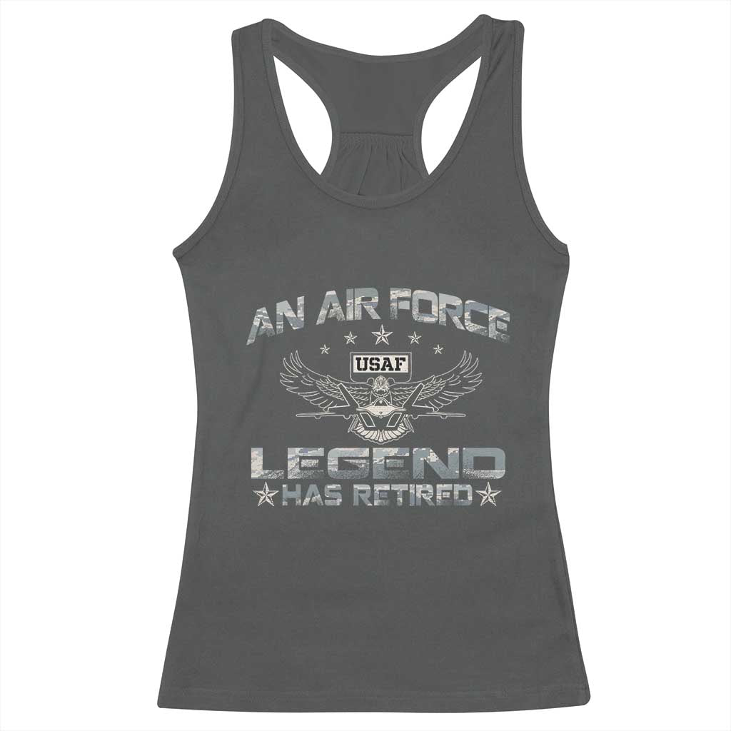 An Air Force Legend Has Retired Racerback Tank Top Vintage Camo US Veteran - Wonder Print Shop