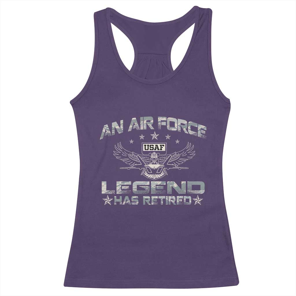 An Air Force Legend Has Retired Racerback Tank Top Vintage Camo US Veteran - Wonder Print Shop