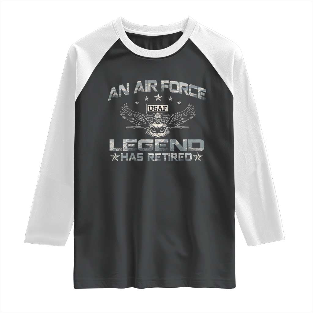 An Air Force Legend Has Retired Raglan Shirt Vintage Camo US Veteran - Wonder Print Shop