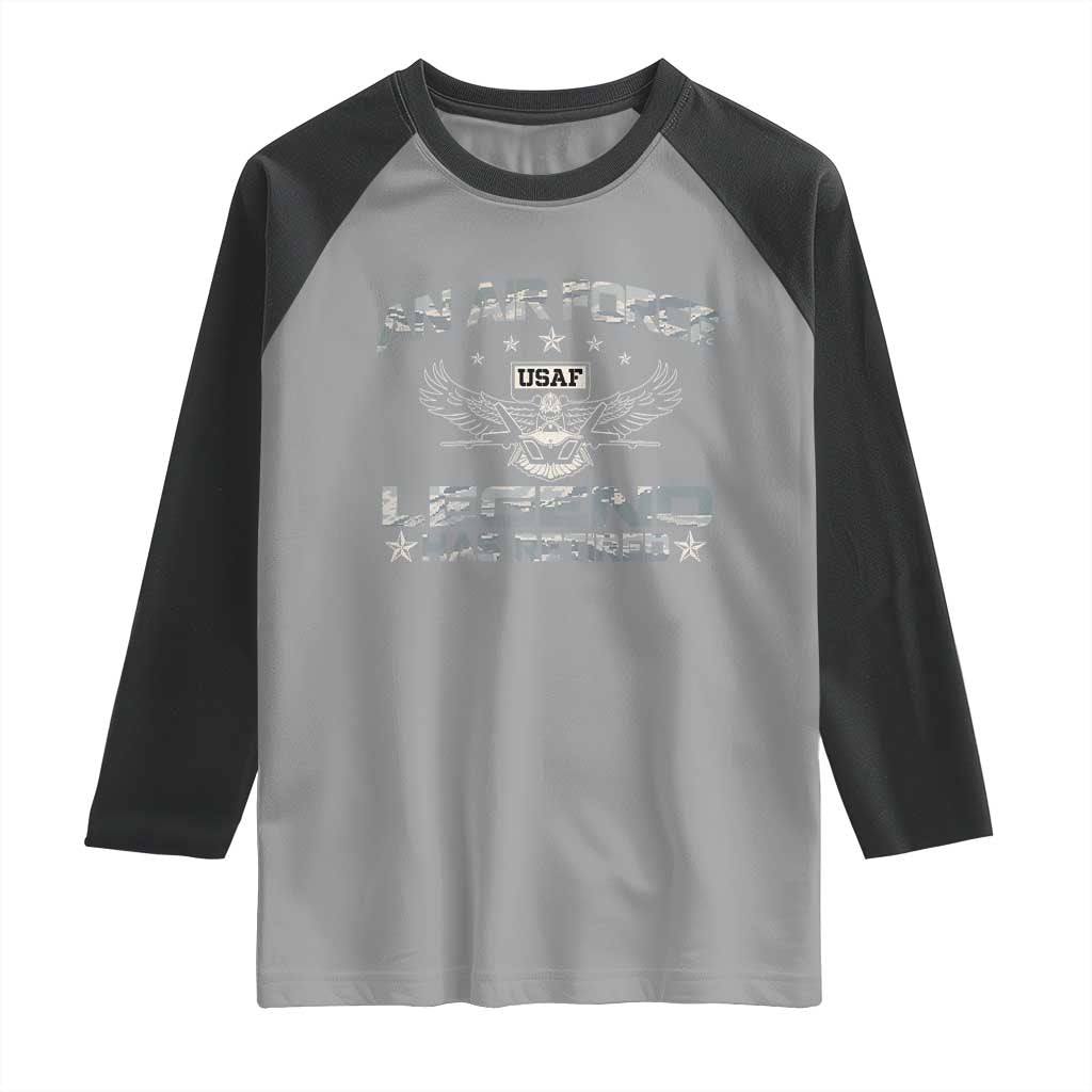 An Air Force Legend Has Retired Raglan Shirt Vintage Camo US Veteran - Wonder Print Shop