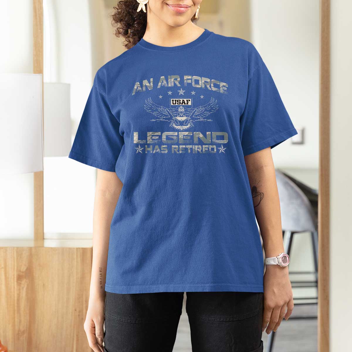 An Air Force Legend Has Retired T Shirt For Women Vintage Camo US Veteran - Wonder Print Shop