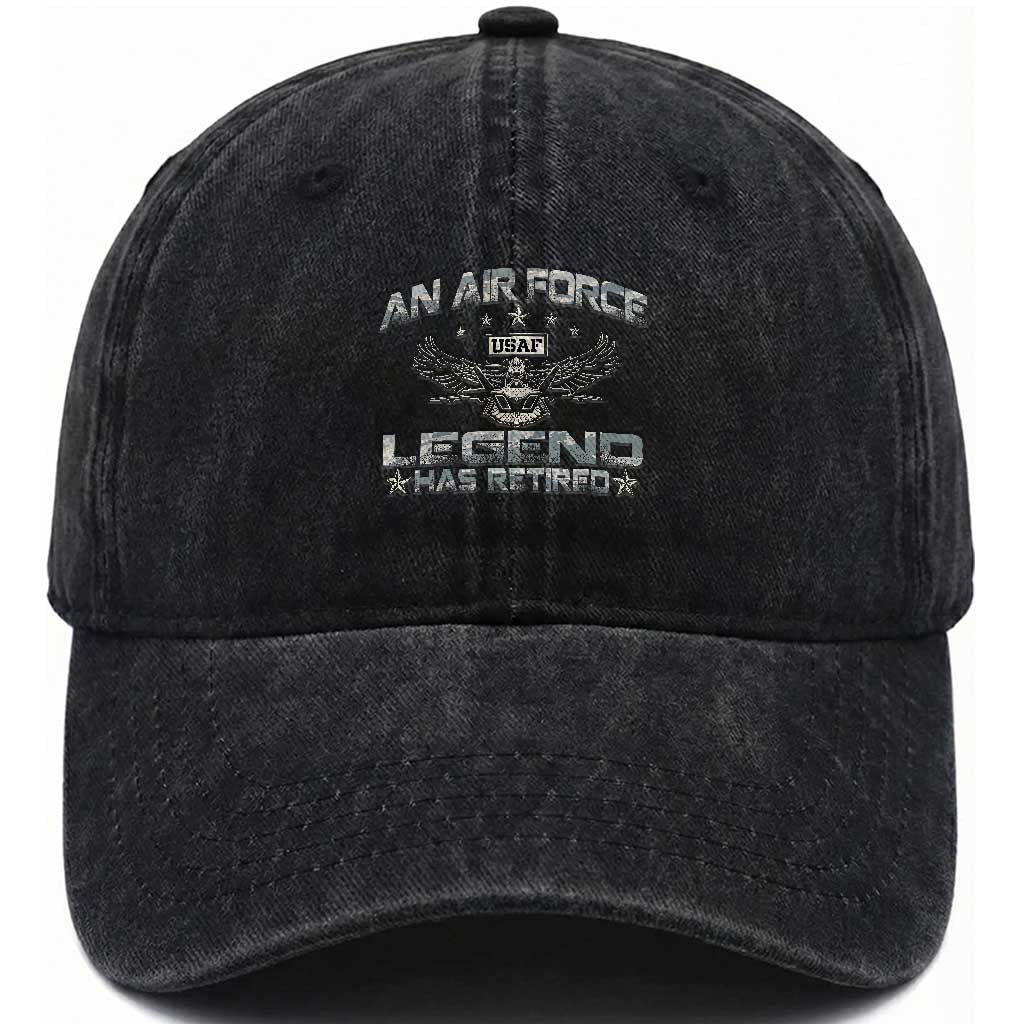 An Air Force Legend Has Retired Washed Cotton Baseball Cap Vintage Camo US Veteran