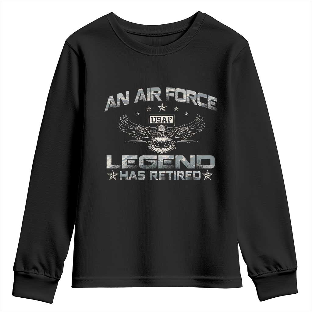 An Air Force Legend Has Retired Youth Sweatshirt Vintage Camo US Veteran - Wonder Print Shop