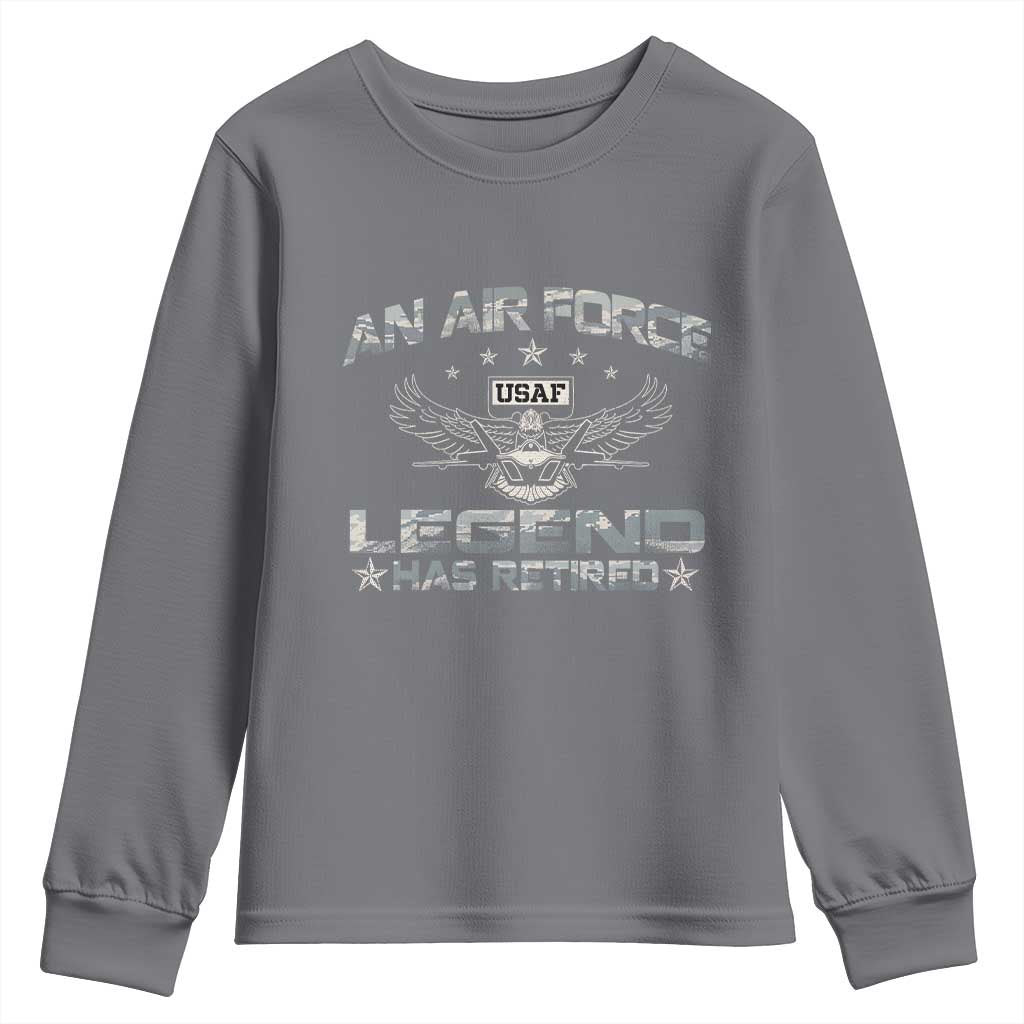 An Air Force Legend Has Retired Youth Sweatshirt Vintage Camo US Veteran - Wonder Print Shop