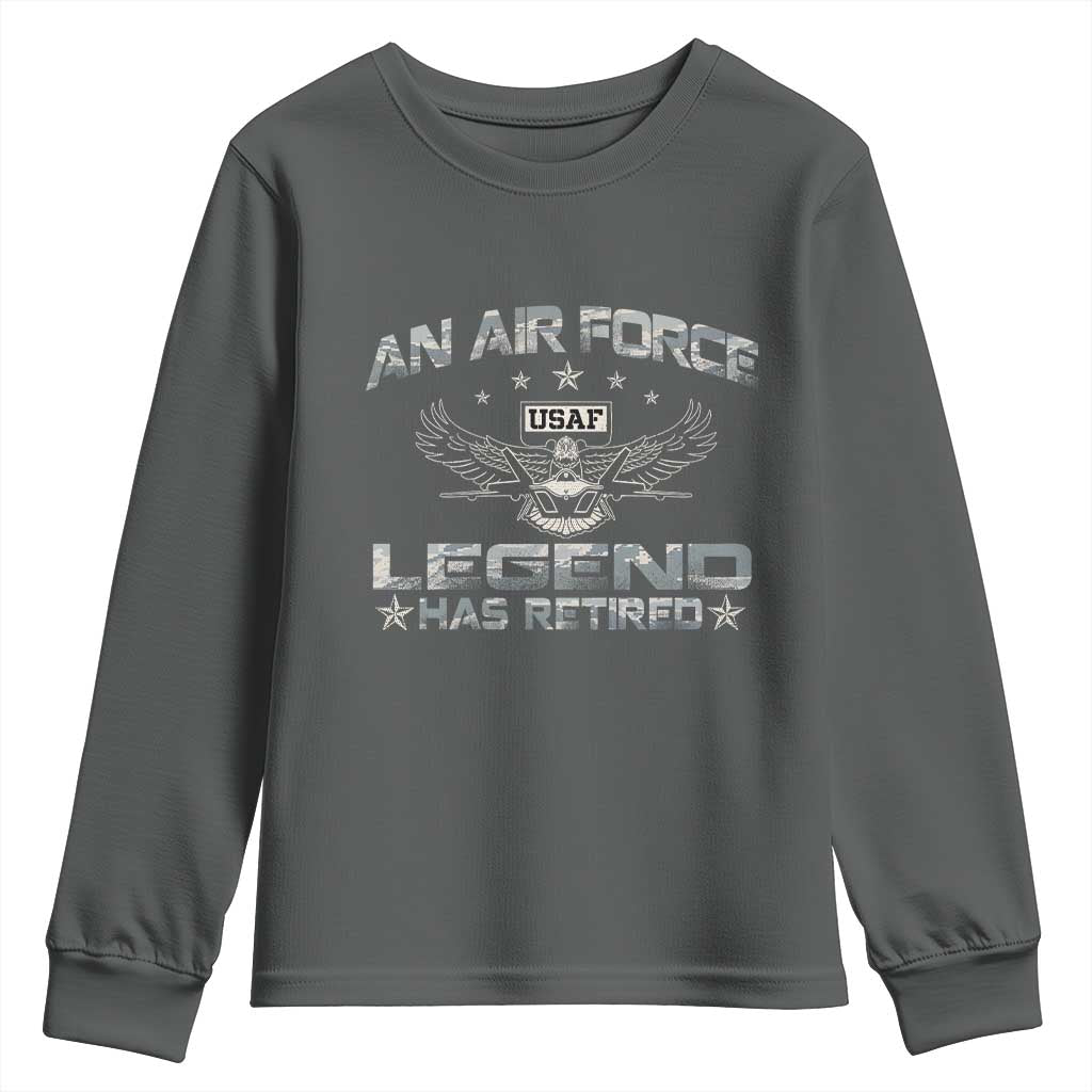 An Air Force Legend Has Retired Youth Sweatshirt Vintage Camo US Veteran - Wonder Print Shop