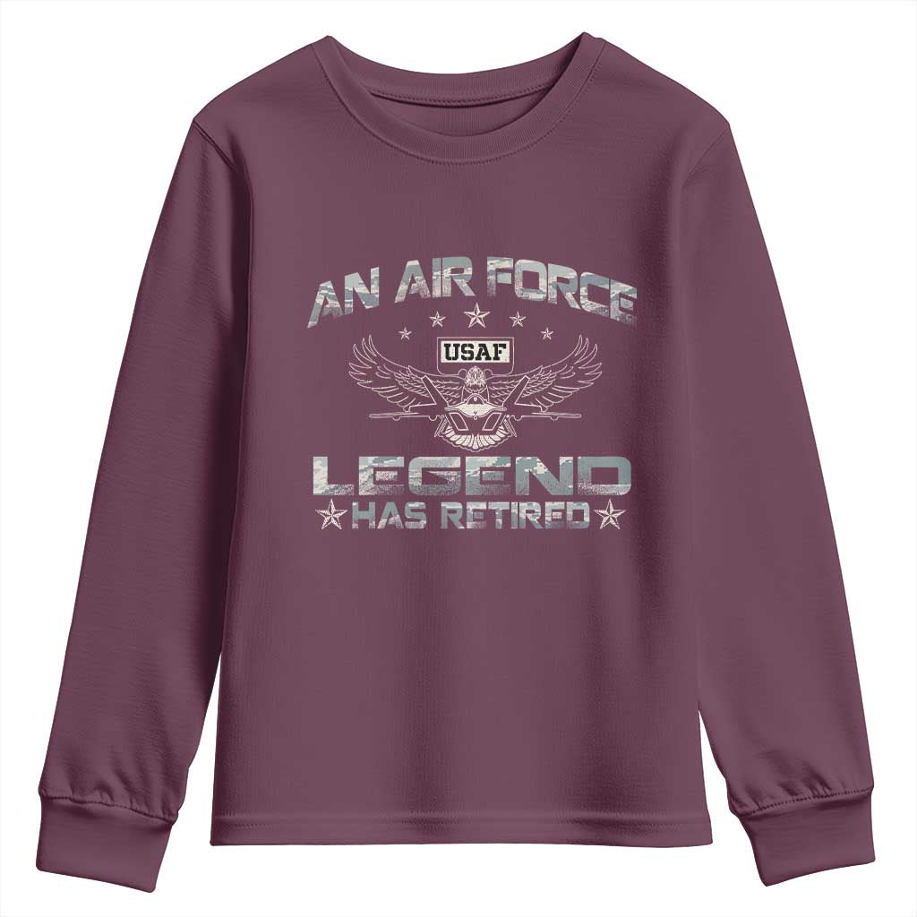 An Air Force Legend Has Retired Youth Sweatshirt Vintage Camo US Veteran - Wonder Print Shop