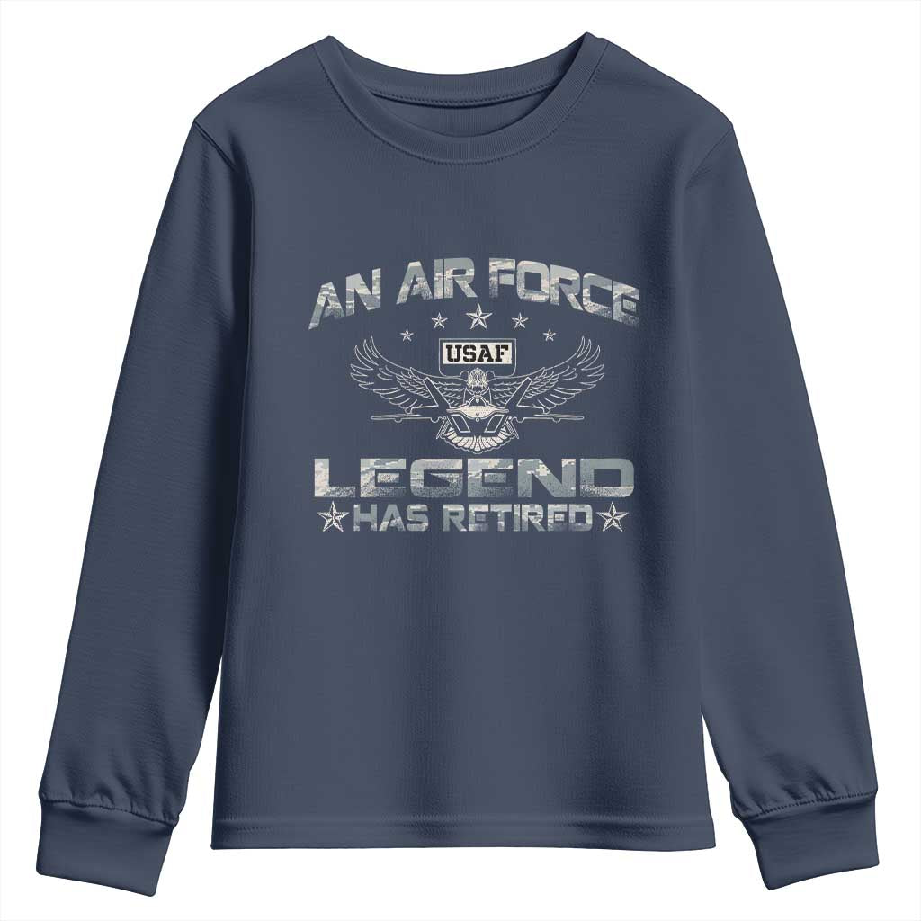 An Air Force Legend Has Retired Youth Sweatshirt Vintage Camo US Veteran - Wonder Print Shop