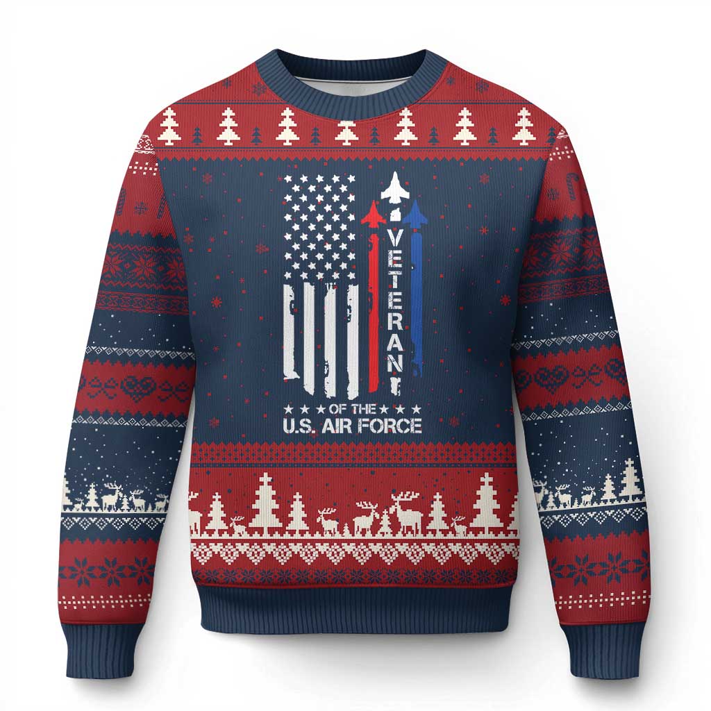 Air Force Veteran Ugly Christmas Sweater Vintage US Flag - Wonder Print Shop