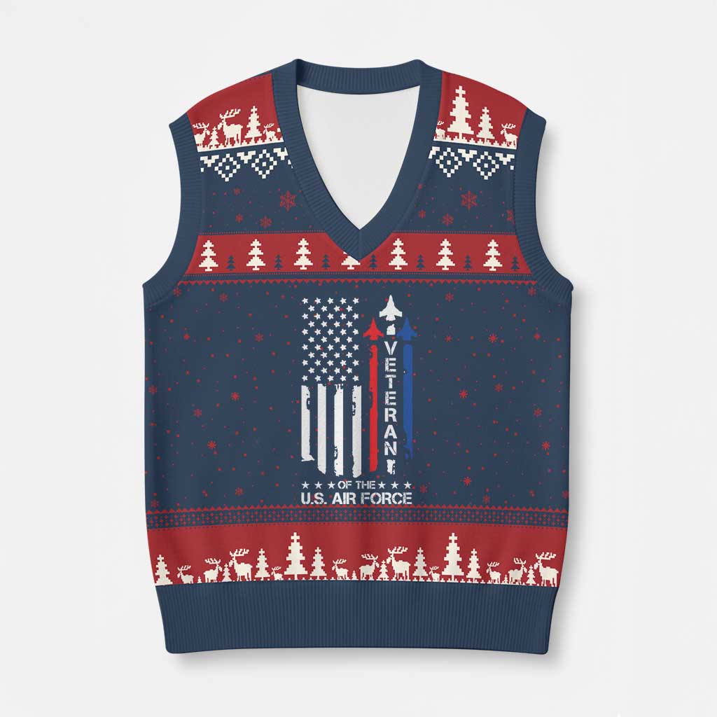 Air Force Veteran V-Neck Knit Sweater Vest Vintage US Flag - Wonder Print Shop