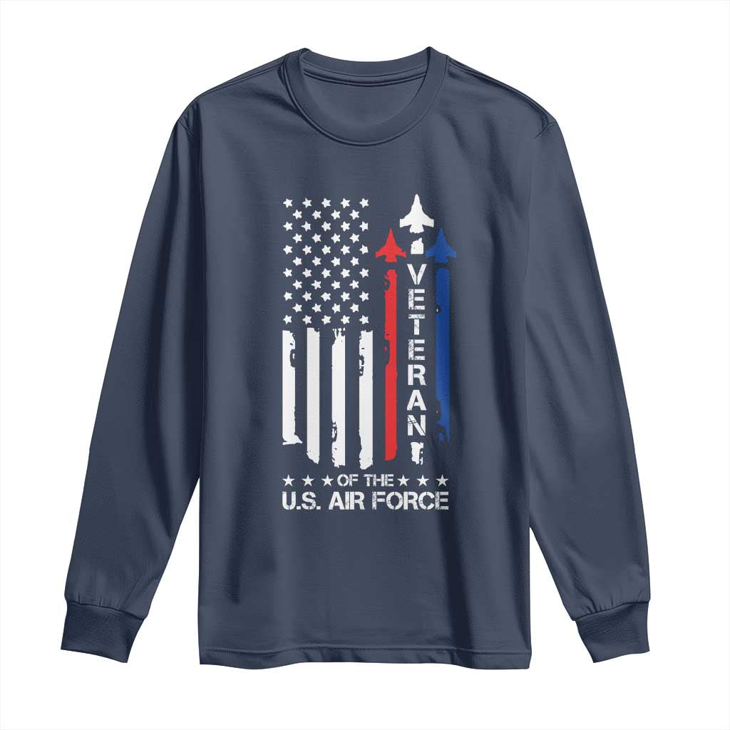 Air Force Veteran Long Sleeve Shirt Vintage US Flag - Wonder Print Shop