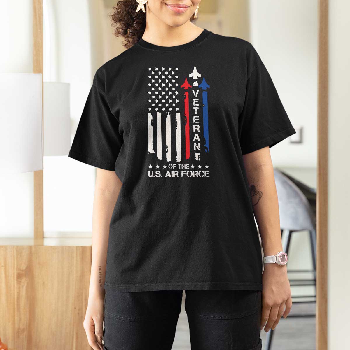 Air Force Veteran T Shirt For Women Vintage US Flag - Wonder Print Shop