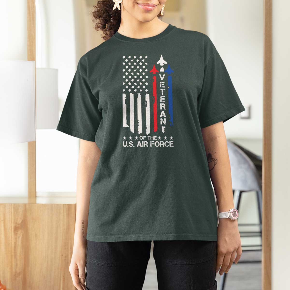 Air Force Veteran T Shirt For Women Vintage US Flag - Wonder Print Shop
