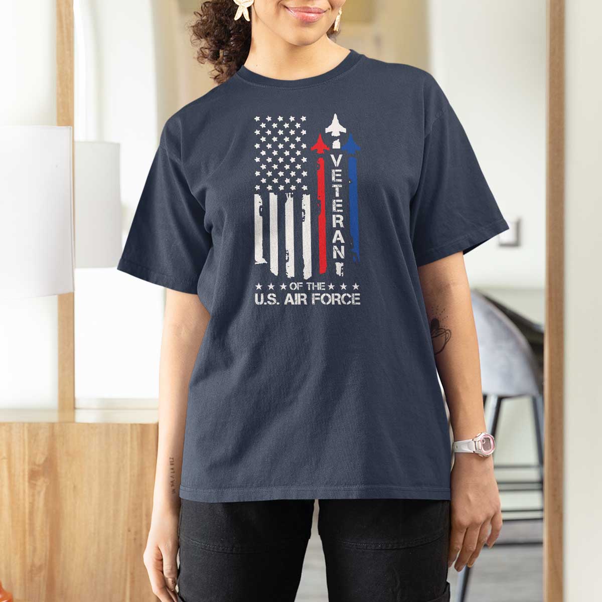 Air Force Veteran T Shirt For Women Vintage US Flag - Wonder Print Shop
