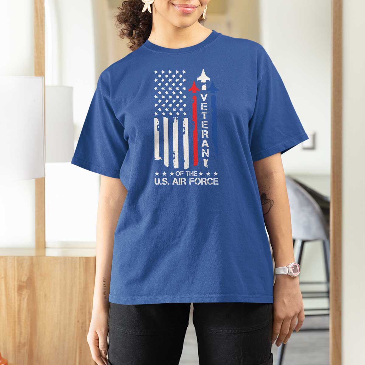 Air Force Veteran T Shirt For Women Vintage US Flag - Wonder Print Shop