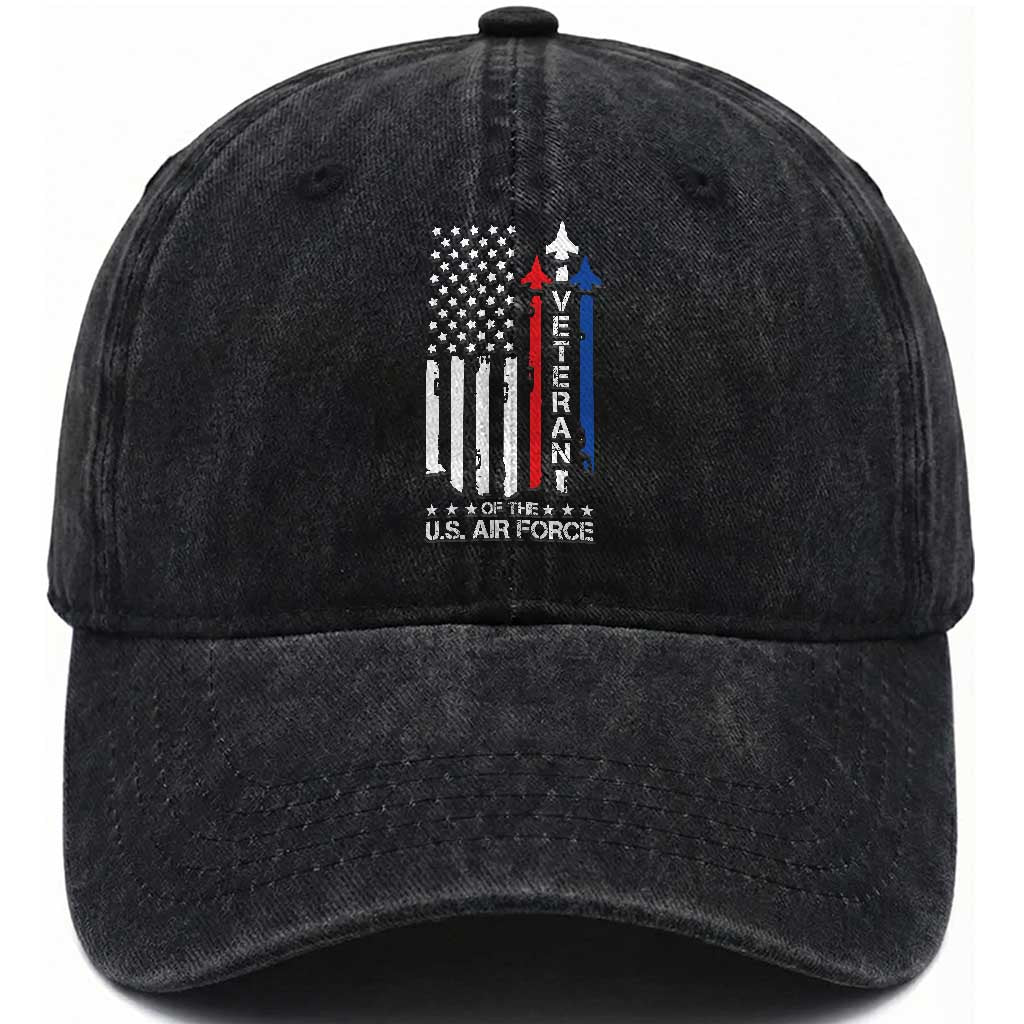 Air Force Veteran Washed Cotton Baseball Cap Vintage US Flag
