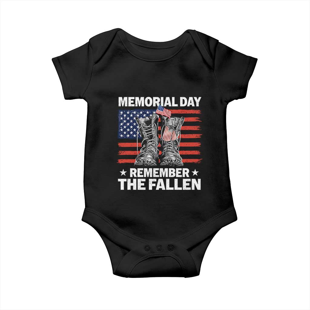 Memorial Day Remember The Fallen Baby Onesie Veteran Military Vintage USA Flag - Wonder Print Shop