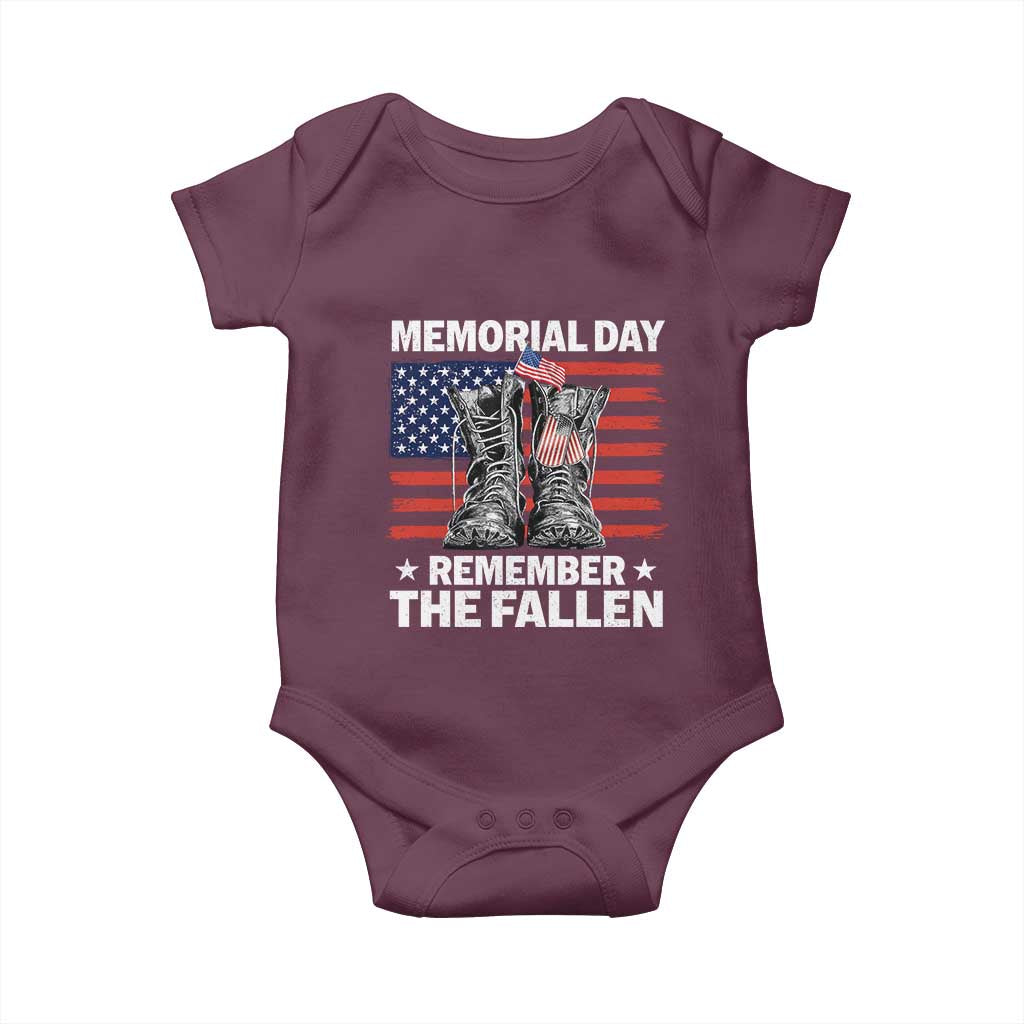 Memorial Day Remember The Fallen Baby Onesie Veteran Military Vintage USA Flag - Wonder Print Shop