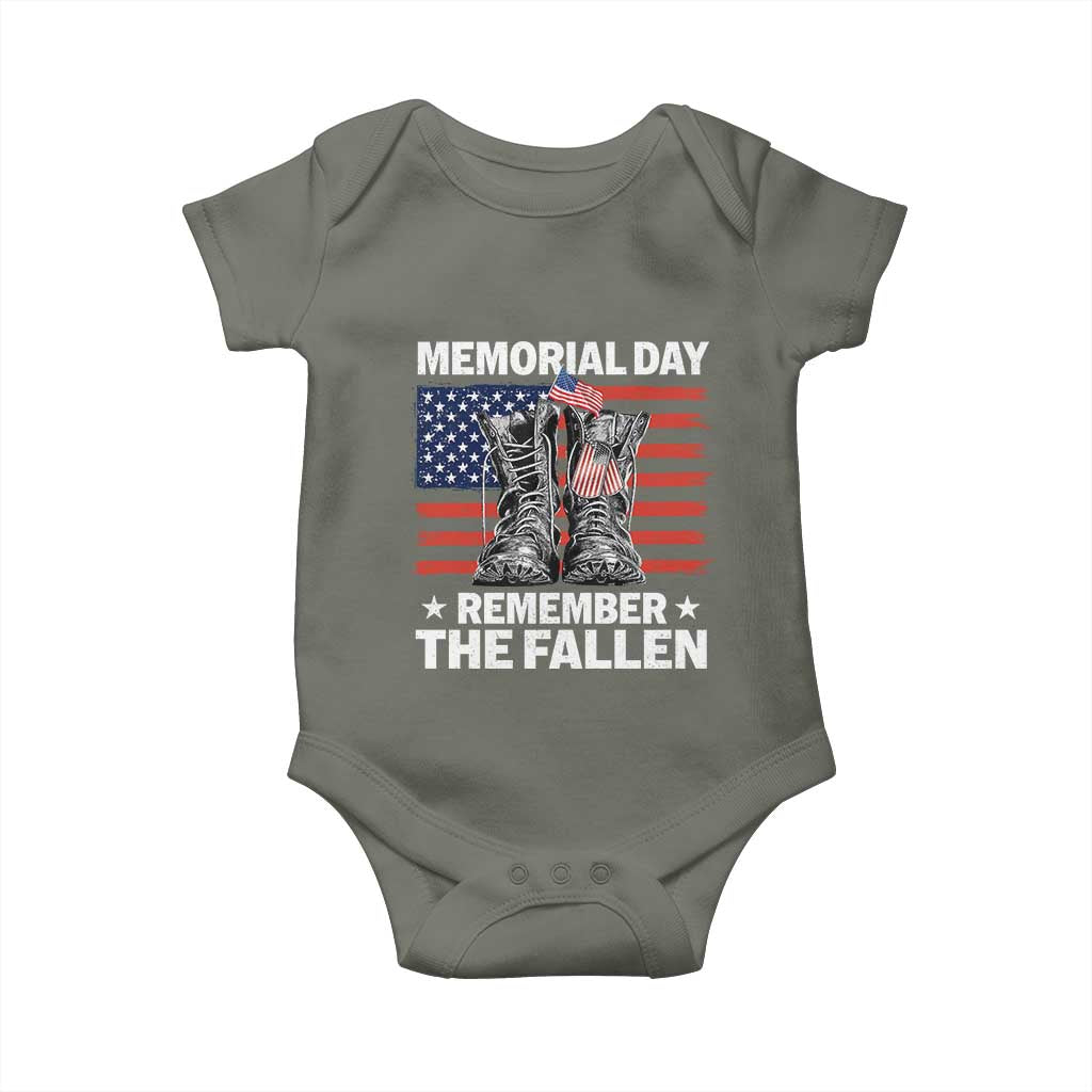 Memorial Day Remember The Fallen Baby Onesie Veteran Military Vintage USA Flag - Wonder Print Shop