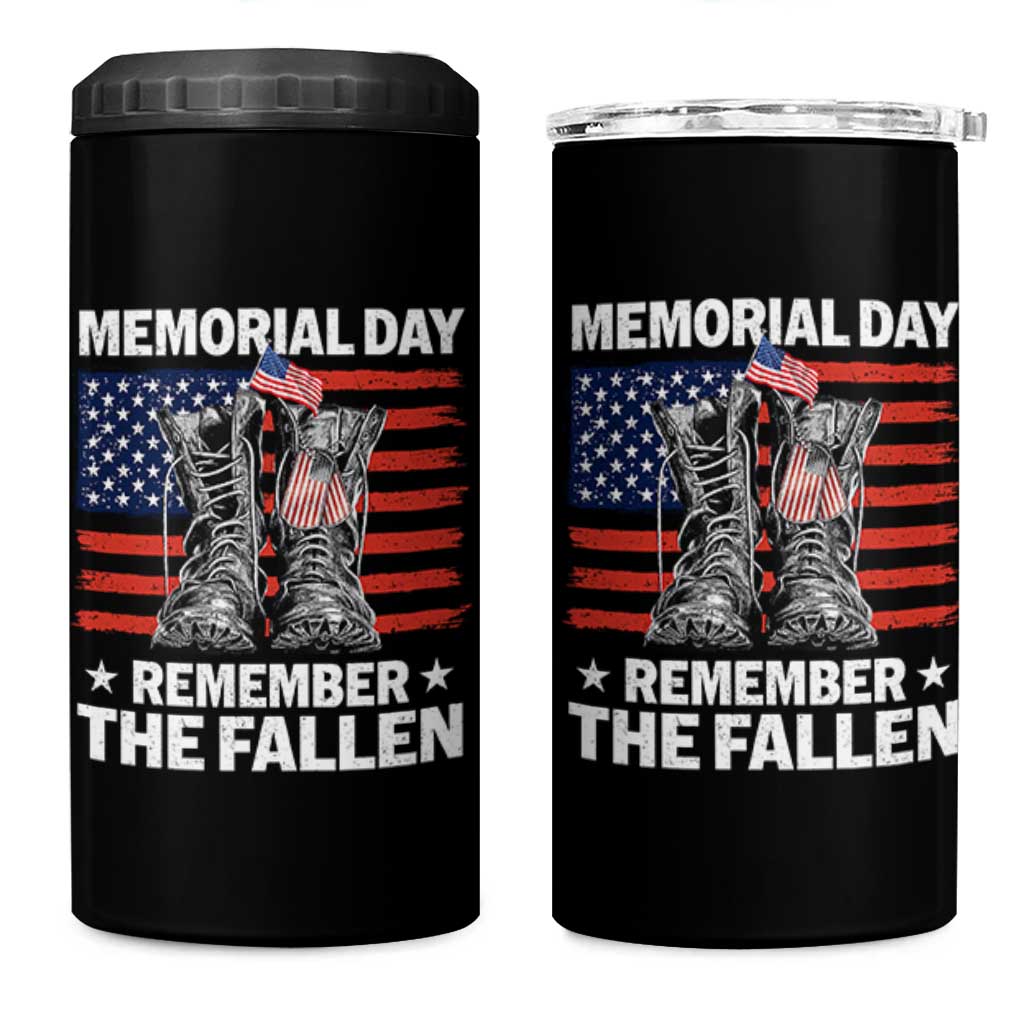 Memorial Day Remember The Fallen 4 in 1 Can Cooler Tumbler Veteran Military Vintage USA Flag - Wonder Print Shop
