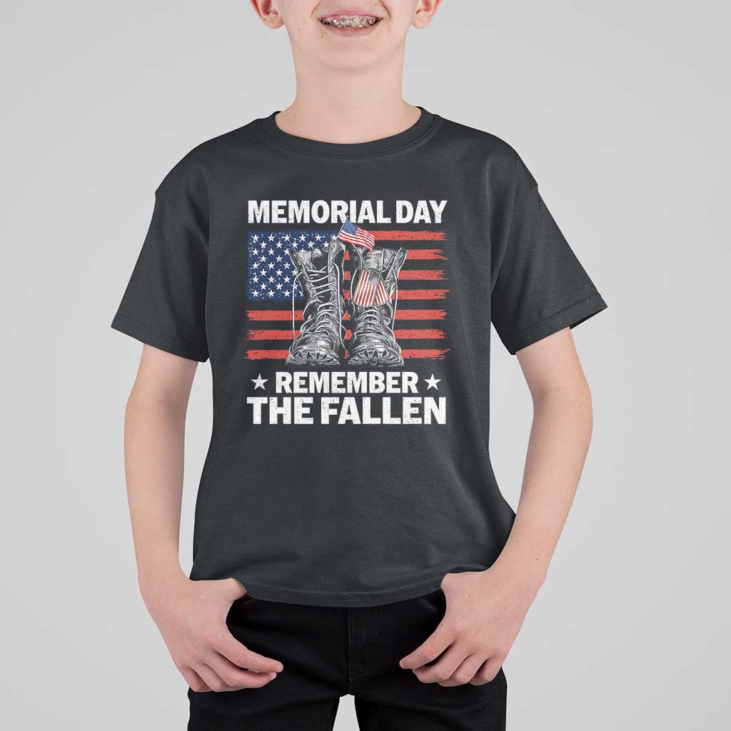 Memorial Day Remember The Fallen T Shirt For Kid Veteran Military Vintage USA Flag - Wonder Print Shop