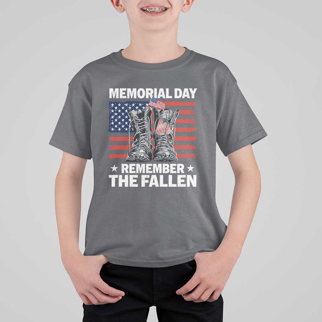 Memorial Day Remember The Fallen T Shirt For Kid Veteran Military Vintage USA Flag - Wonder Print Shop