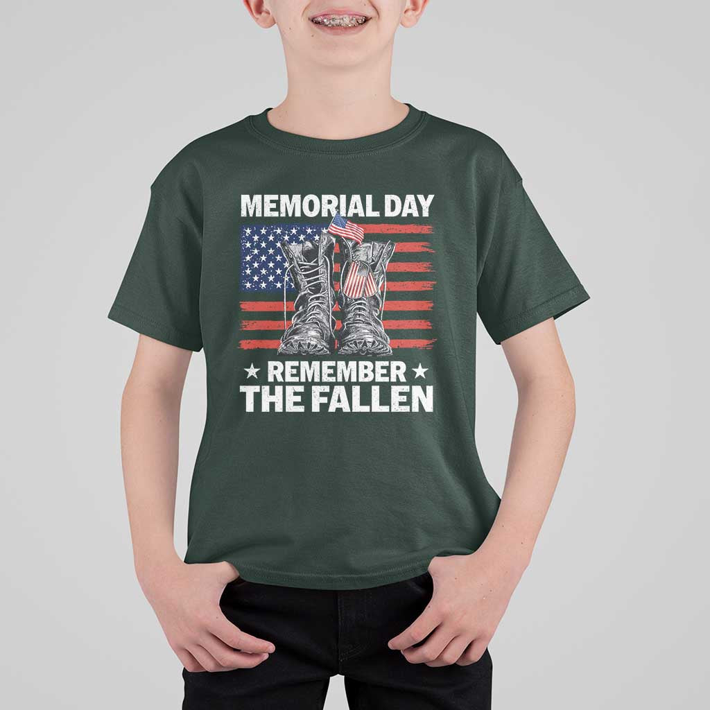 Memorial Day Remember The Fallen T Shirt For Kid Veteran Military Vintage USA Flag - Wonder Print Shop