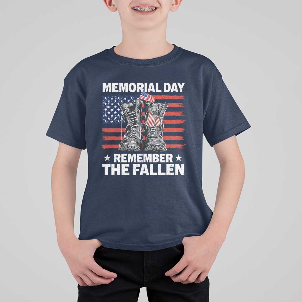Memorial Day Remember The Fallen T Shirt For Kid Veteran Military Vintage USA Flag - Wonder Print Shop