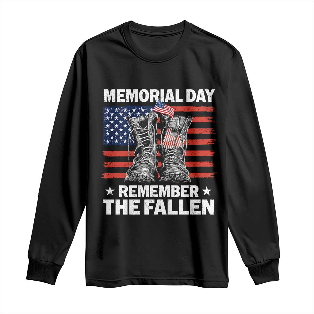 Memorial Day Remember The Fallen Long Sleeve Shirt Veteran Military Vintage USA Flag - Wonder Print Shop
