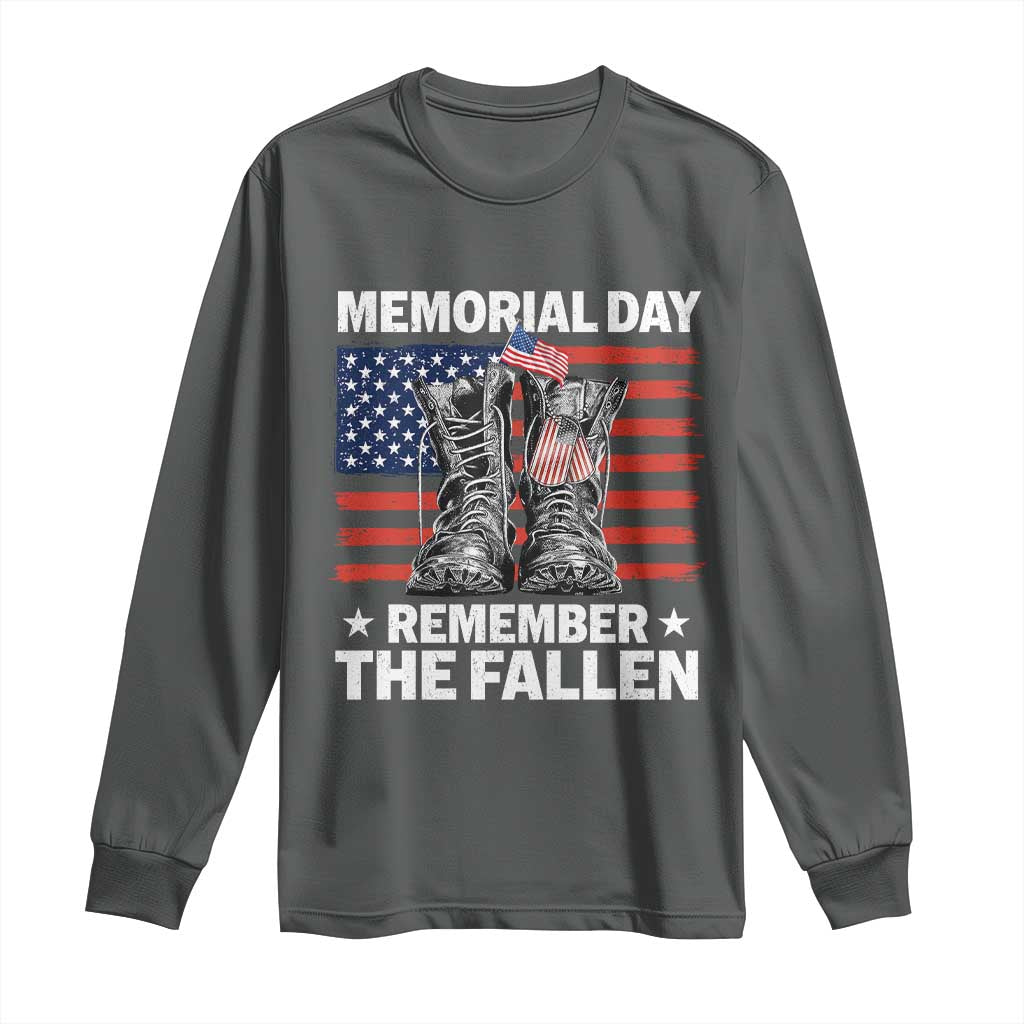 Memorial Day Remember The Fallen Long Sleeve Shirt Veteran Military Vintage USA Flag - Wonder Print Shop
