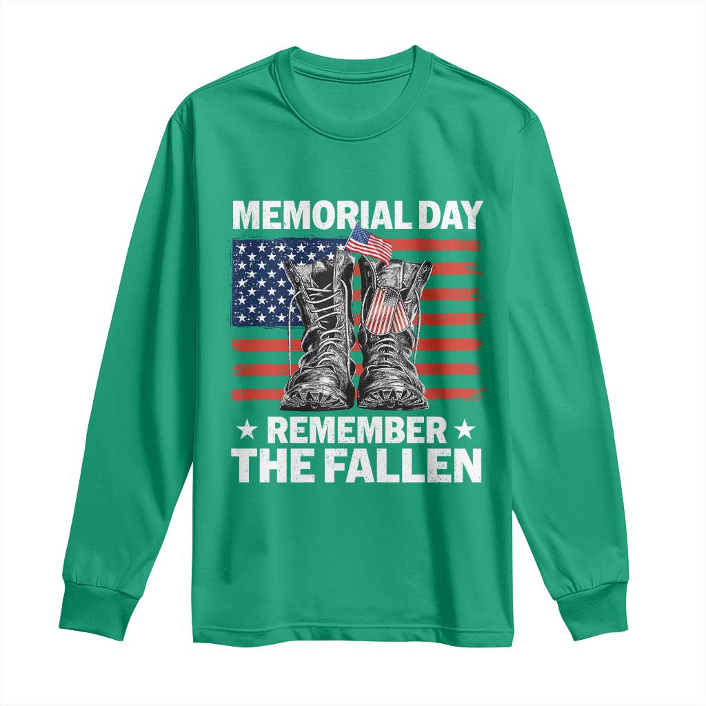 Memorial Day Remember The Fallen Long Sleeve Shirt Veteran Military Vintage USA Flag - Wonder Print Shop