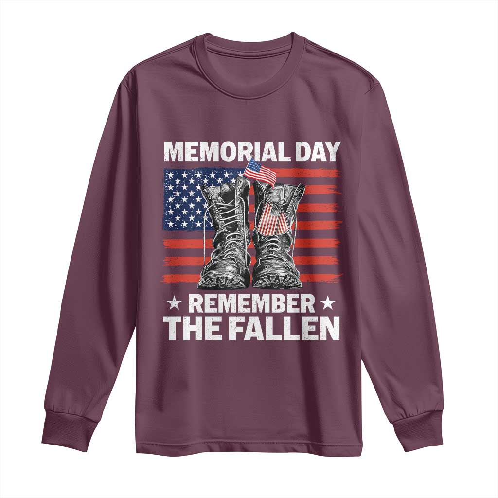Memorial Day Remember The Fallen Long Sleeve Shirt Veteran Military Vintage USA Flag - Wonder Print Shop