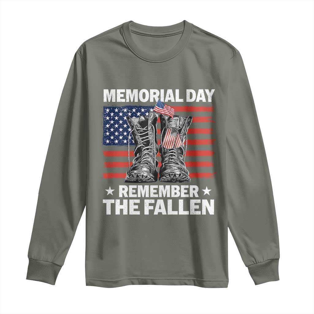 Memorial Day Remember The Fallen Long Sleeve Shirt Veteran Military Vintage USA Flag - Wonder Print Shop