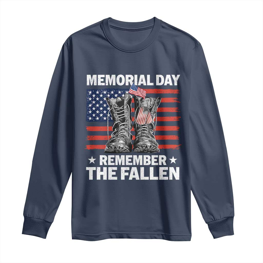Memorial Day Remember The Fallen Long Sleeve Shirt Veteran Military Vintage USA Flag - Wonder Print Shop