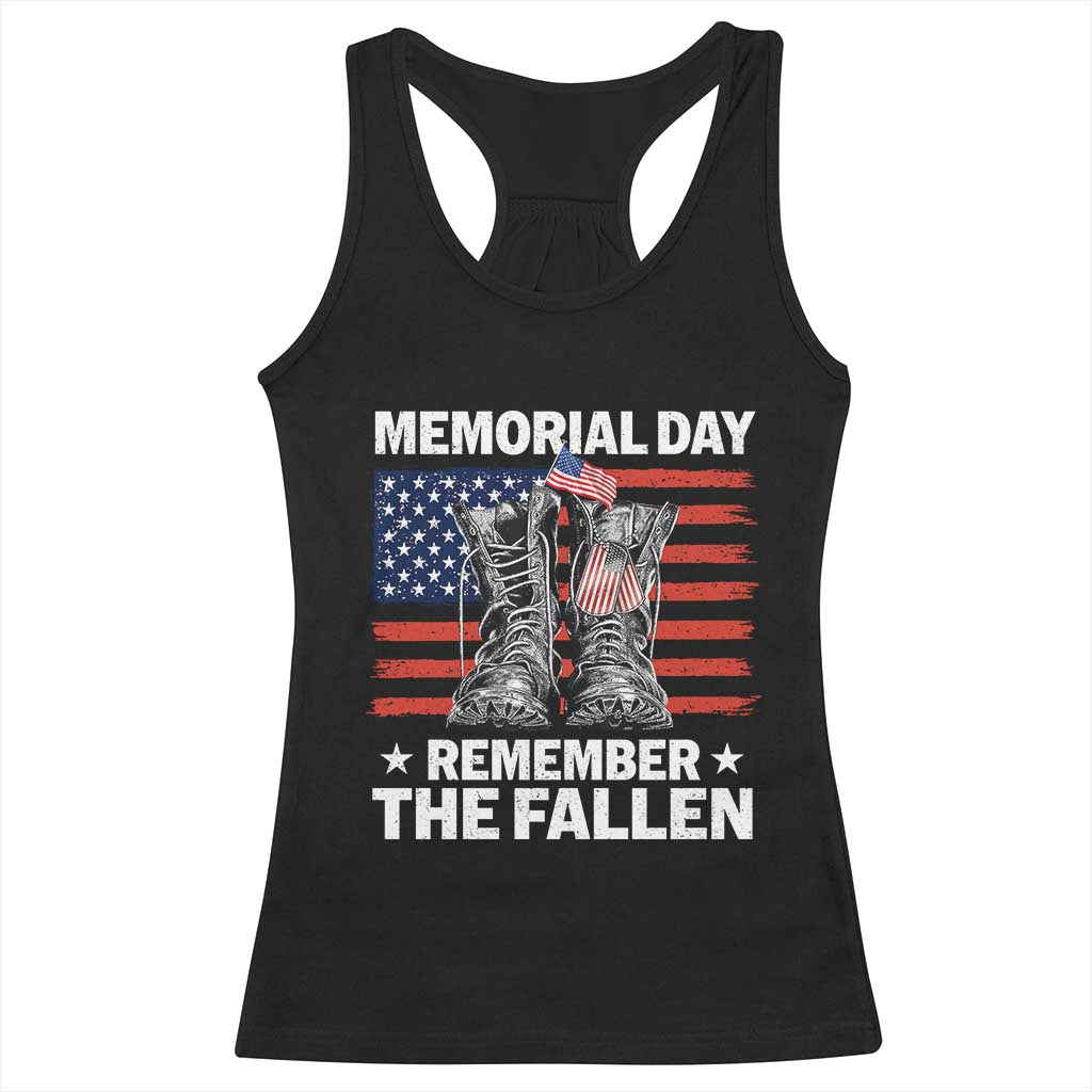 Memorial Day Remember The Fallen Racerback Tank Top Veteran Military Vintage USA Flag - Wonder Print Shop