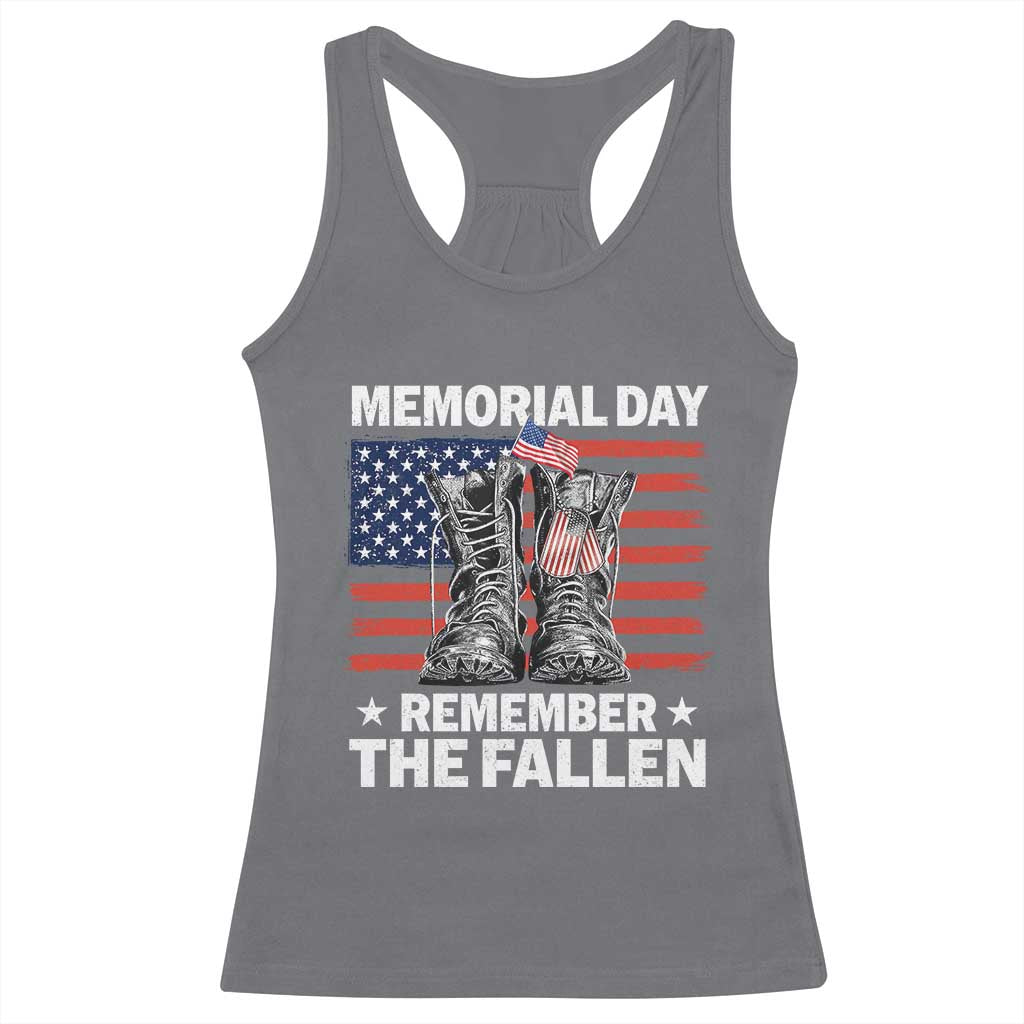 Memorial Day Remember The Fallen Racerback Tank Top Veteran Military Vintage USA Flag - Wonder Print Shop