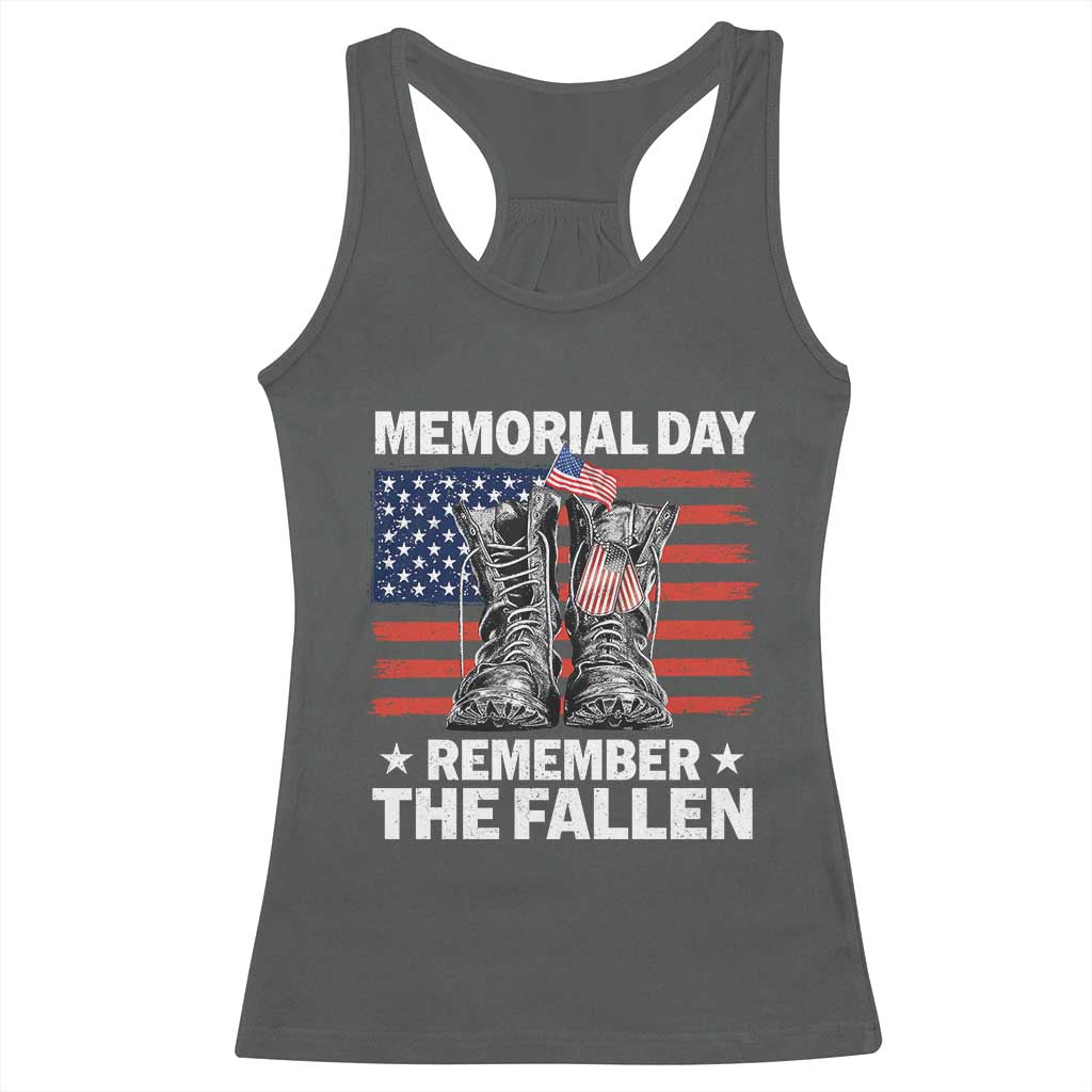 Memorial Day Remember The Fallen Racerback Tank Top Veteran Military Vintage USA Flag - Wonder Print Shop