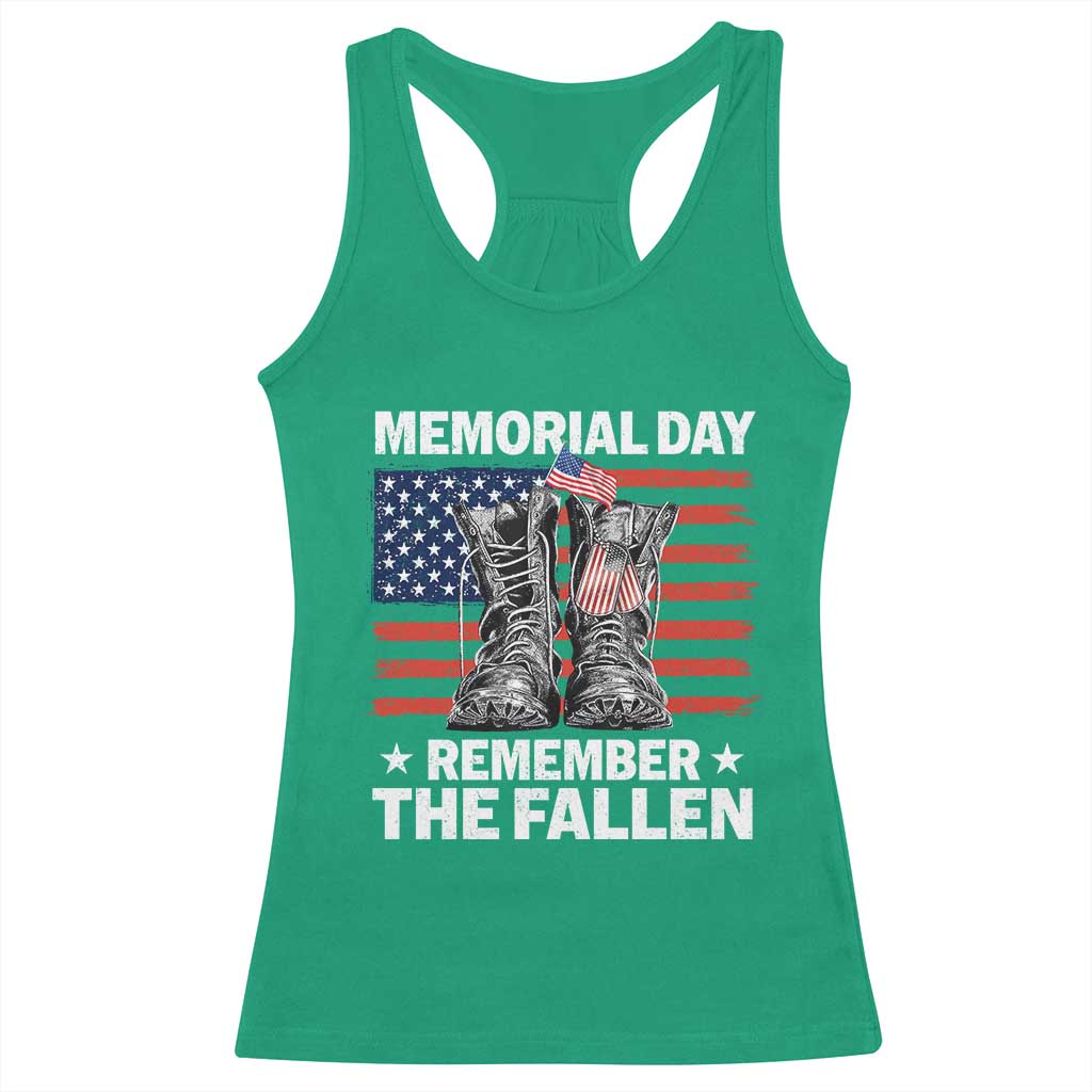Memorial Day Remember The Fallen Racerback Tank Top Veteran Military Vintage USA Flag - Wonder Print Shop