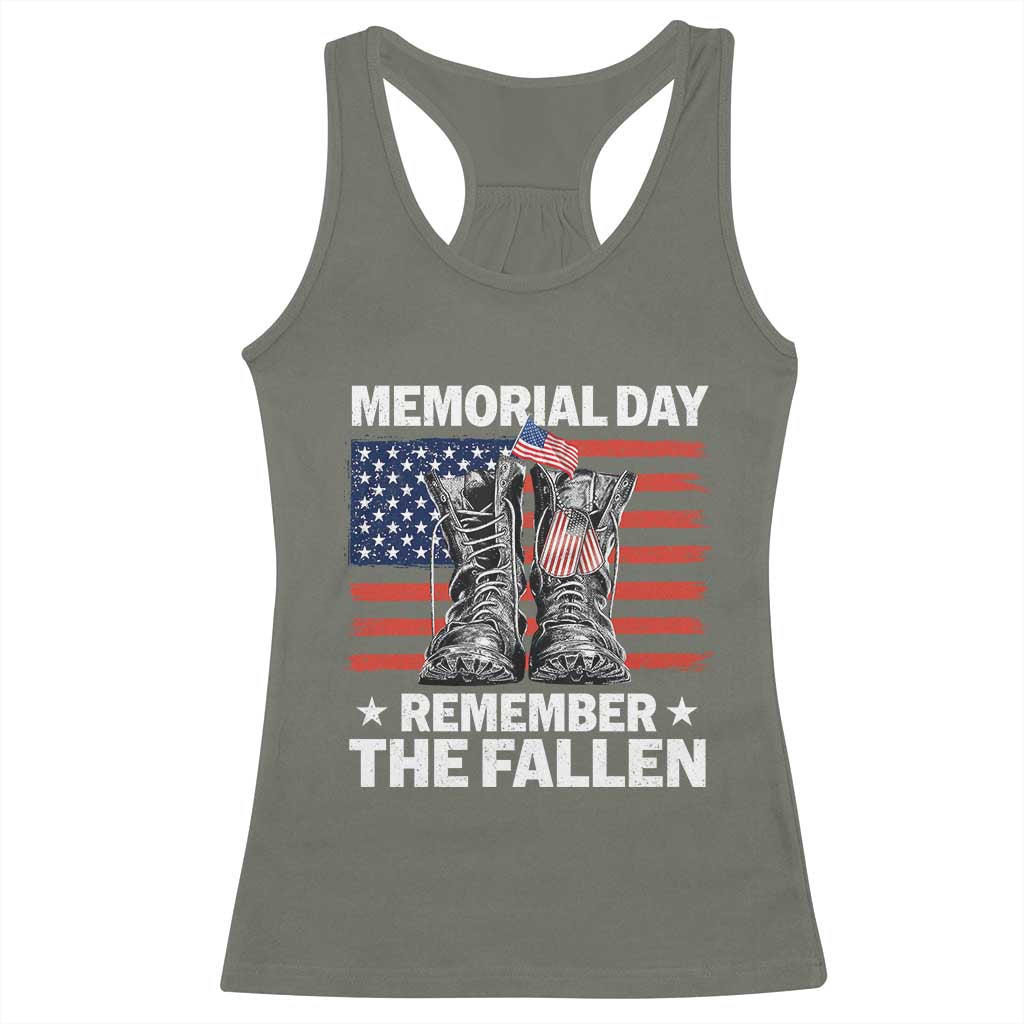 Memorial Day Remember The Fallen Racerback Tank Top Veteran Military Vintage USA Flag - Wonder Print Shop