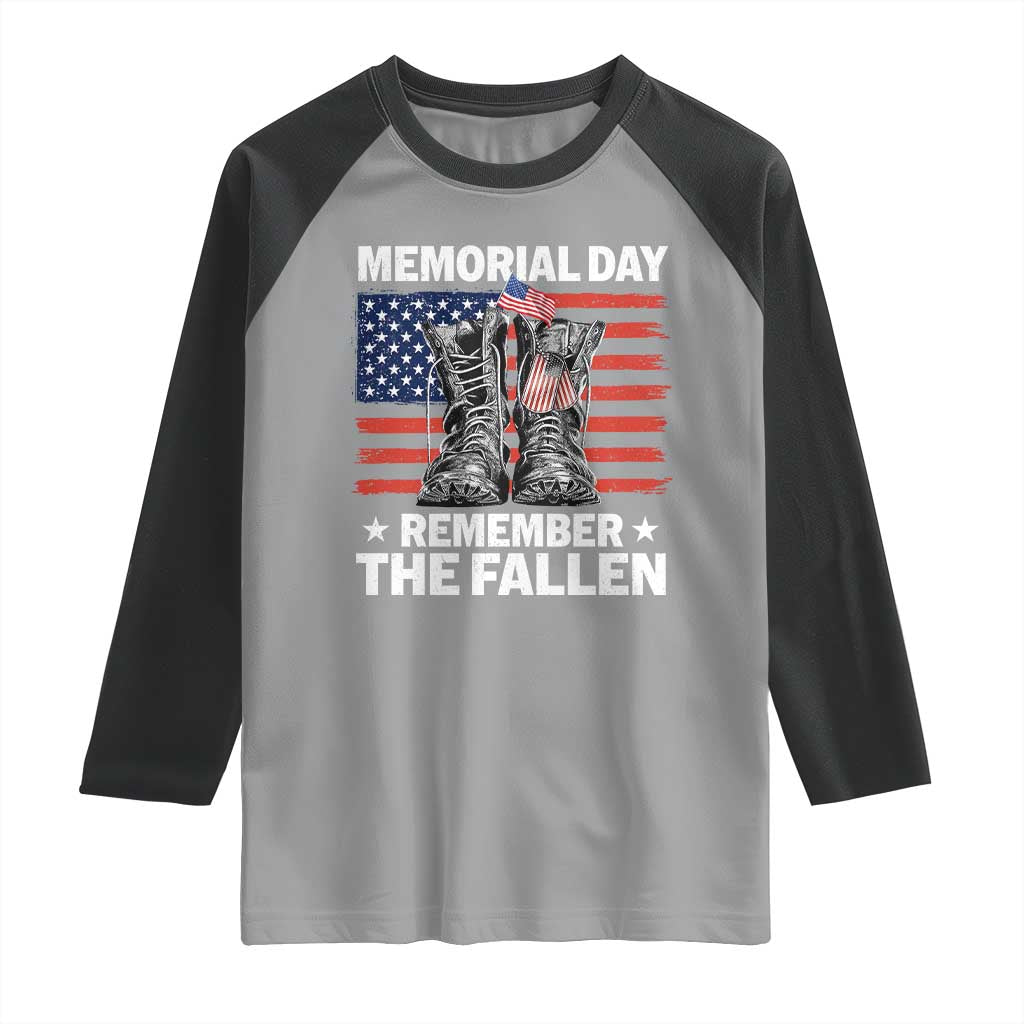 Memorial Day Remember The Fallen Raglan Shirt Veteran Military Vintage USA Flag - Wonder Print Shop