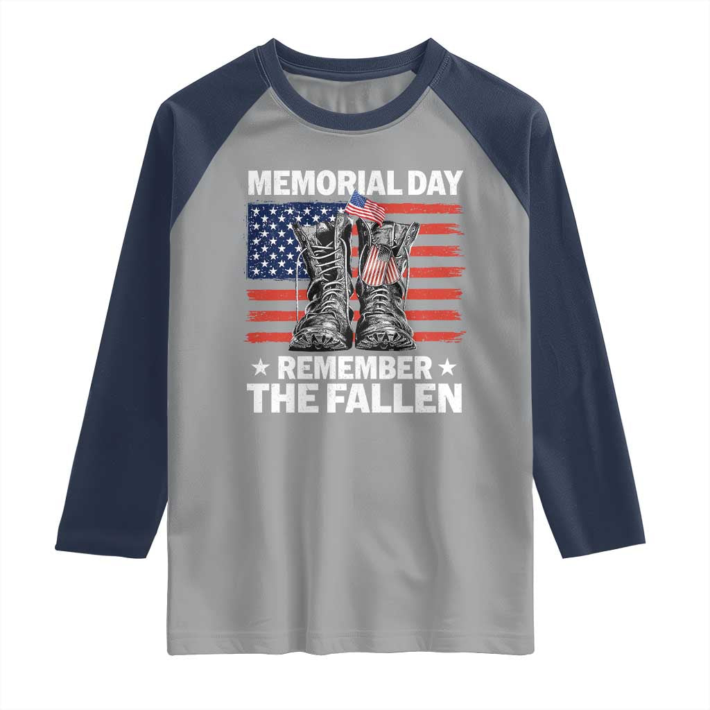 Memorial Day Remember The Fallen Raglan Shirt Veteran Military Vintage USA Flag - Wonder Print Shop