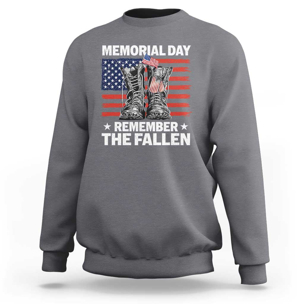 Memorial Day Remember The Fallen Sweatshirt Veteran Military Vintage USA Flag - Wonder Print Shop