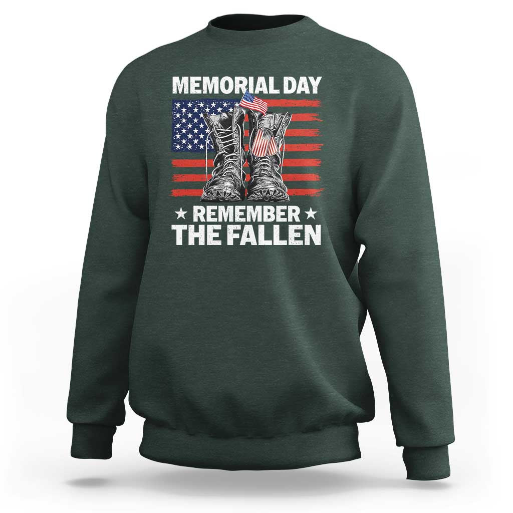 Memorial Day Remember The Fallen Sweatshirt Veteran Military Vintage USA Flag - Wonder Print Shop