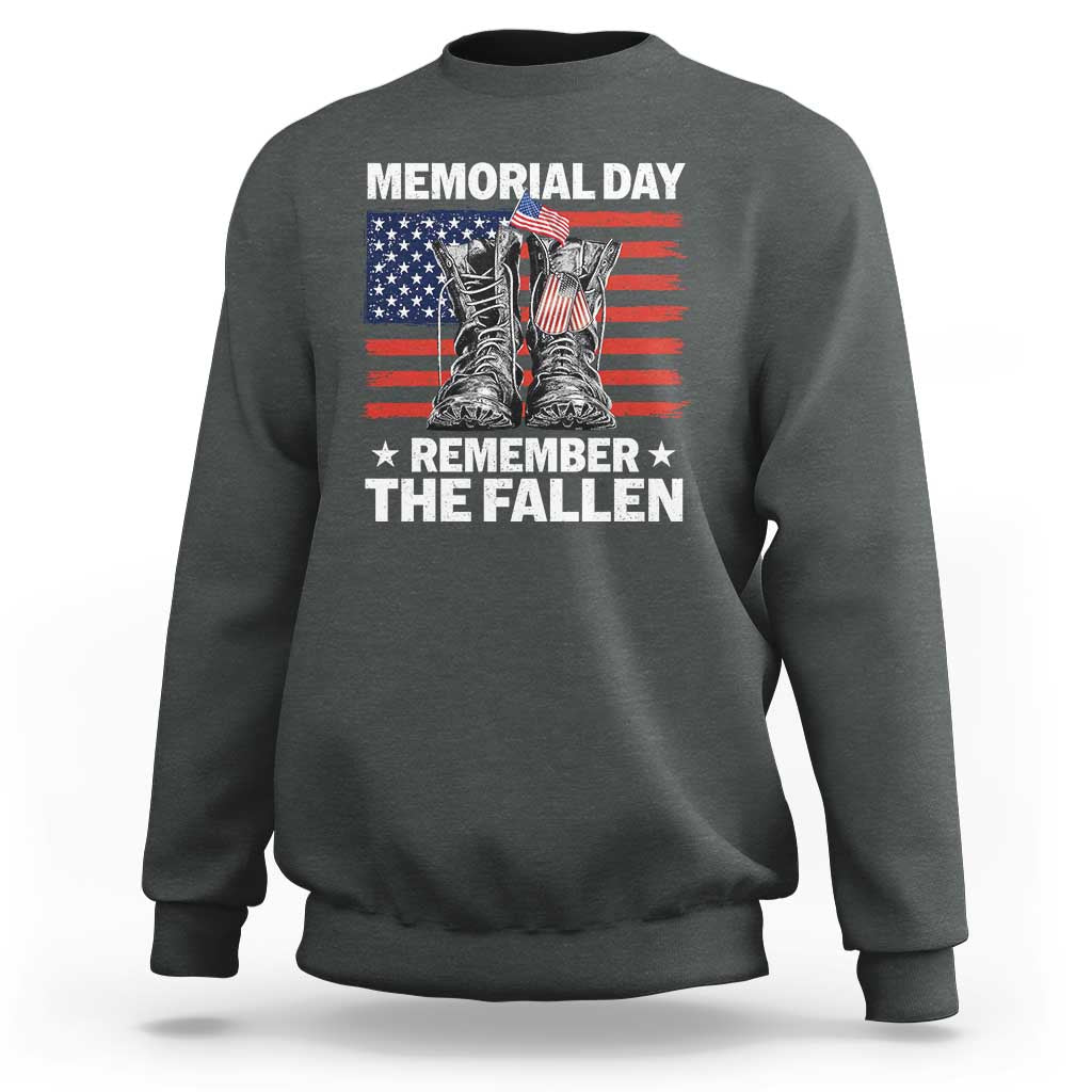 Memorial Day Remember The Fallen Sweatshirt Veteran Military Vintage USA Flag - Wonder Print Shop